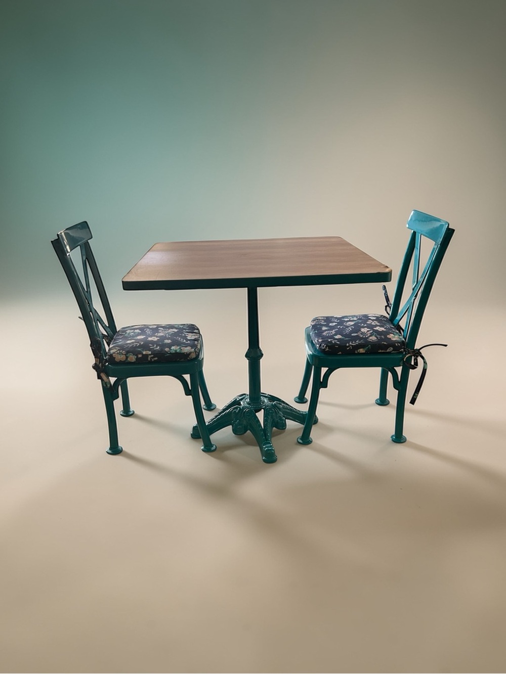 Retired American Girl DollMetal Bistro Table & Chairs Set with Floral Cushions
